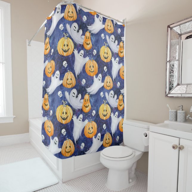 Rideaux De Douche Motif d'aquarelle Halloween (En situation)