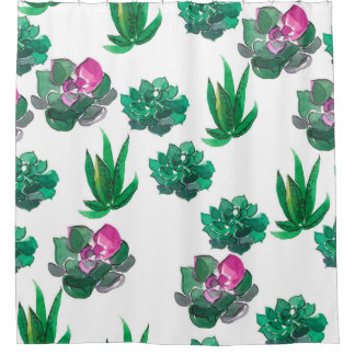 Rideaux De Douche Motif d'aquarelle transparente avec succulents