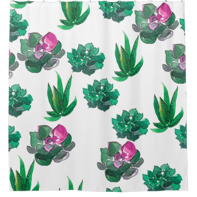 Rideaux De Douche Motif d'aquarelle transparente avec succulents (Devant)