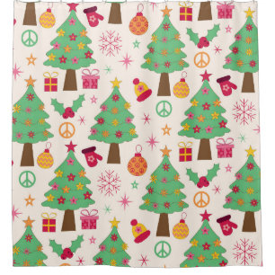 Rideaux De Douche Motif d'arbres de Noël rétro groovy des années 70 