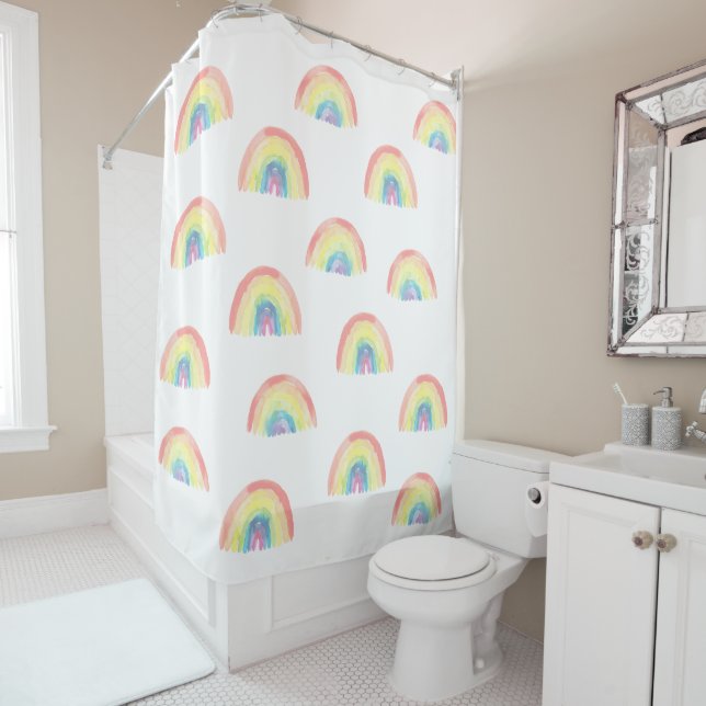 Rideaux De Douche Motif d'arc-en-ciel pastel moderne (En situation)