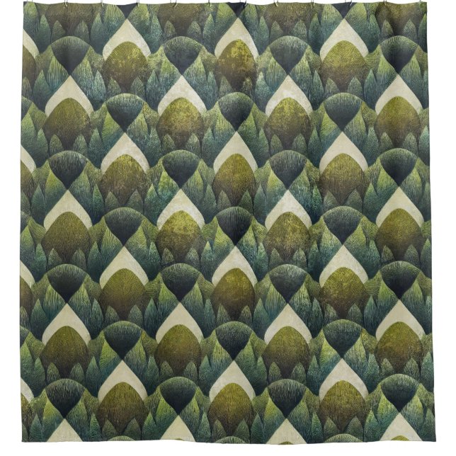 Rideaux De Douche Motif d'art géométrique vert olive rétro (Devant)