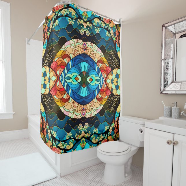 RIDEAUX DE DOUCHE MOTIF D'ART JAPONAIS FORET (En situation)
