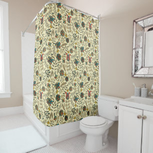 Rideaux De Douche Motif d'art populaire sur fond jaune pâle