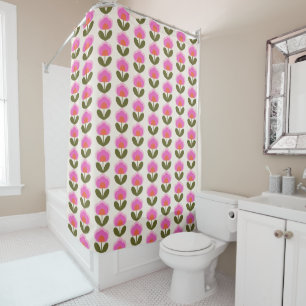 Rideaux De Douche Motif d'art scandinave aux fleurs roses