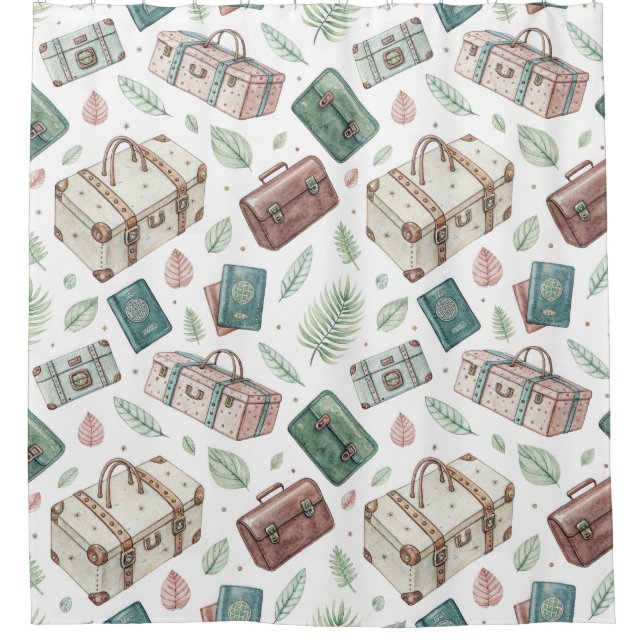 Rideaux De Douche Motif de bagages de voyage vintage (1) (Devant)