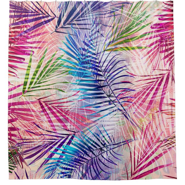 Rideaux De Douche Motif de basculement Feuilles d'aquarelle Abstrait (Devant)