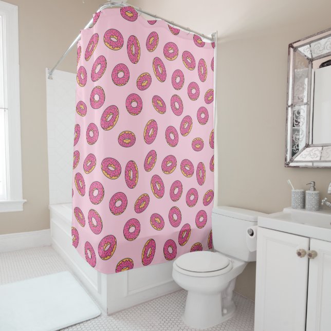 Rideaux De Douche Motif de beigne rose (En situation)