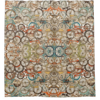 Rideaux De Douche Motif de bicyclette vintage coloré - Art cycliste
