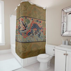 Rideaux De Douche Motif de broderie en soie de dragon chinois antiqu