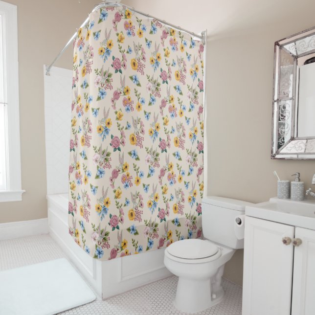 Rideaux De Douche Motif de broderie floral BUGS BUNNY™ (En situation)