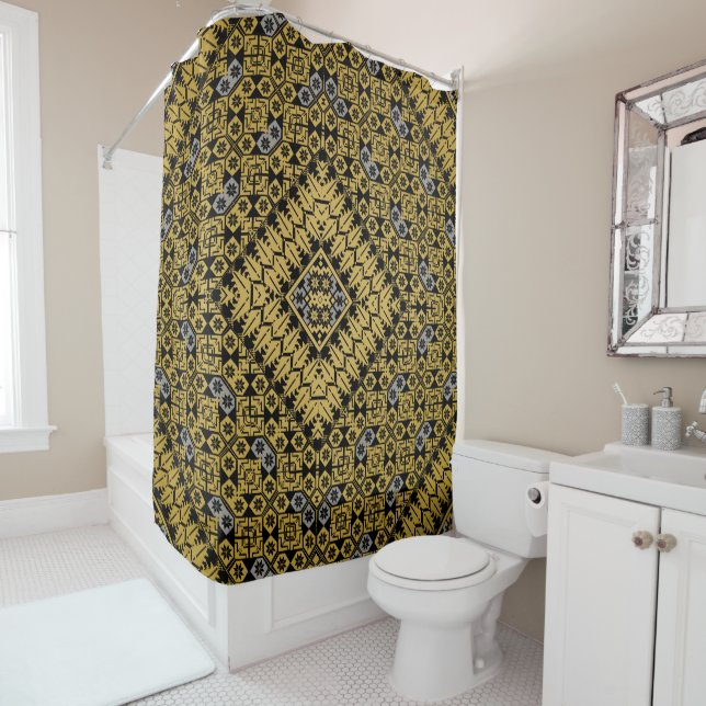 Rideaux De Douche Motif de broderie palestinienne impression numériq (En situation)