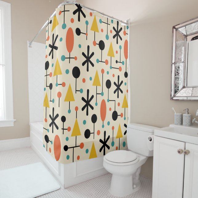 Rideaux De Douche Motif de burst en style Mid Century Modern (En situation)
