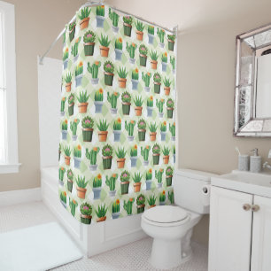 Rideaux De Douche Motif de cactus en gingham vert