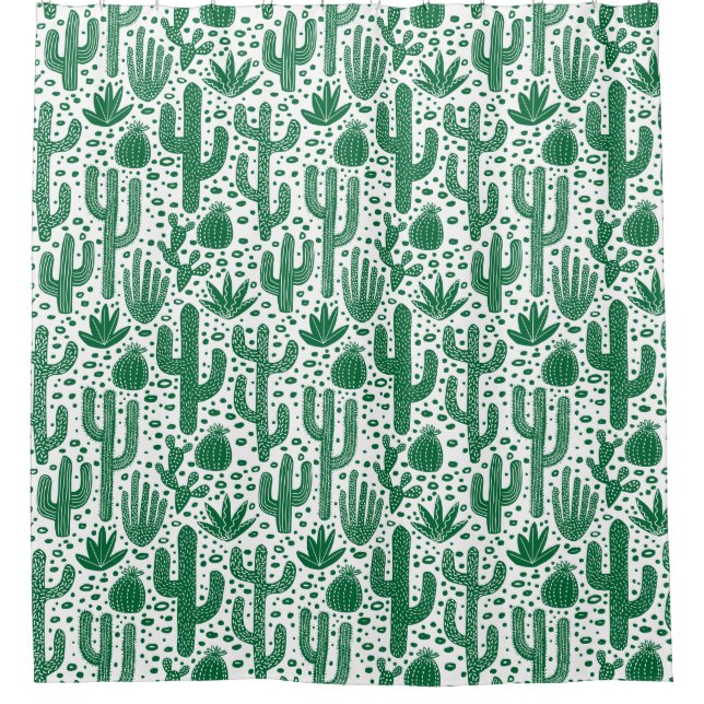 Rideaux De Douche Motif de cactus - vert et blanc de la forêt (Devant)