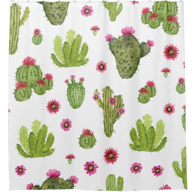 Rideaux De Douche Motif de cactus vert peint à la main (Devant)