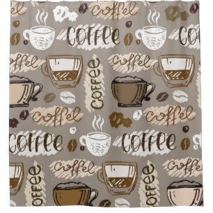 Rideaux De Douche Motif de café doodé à la main arrière - plan