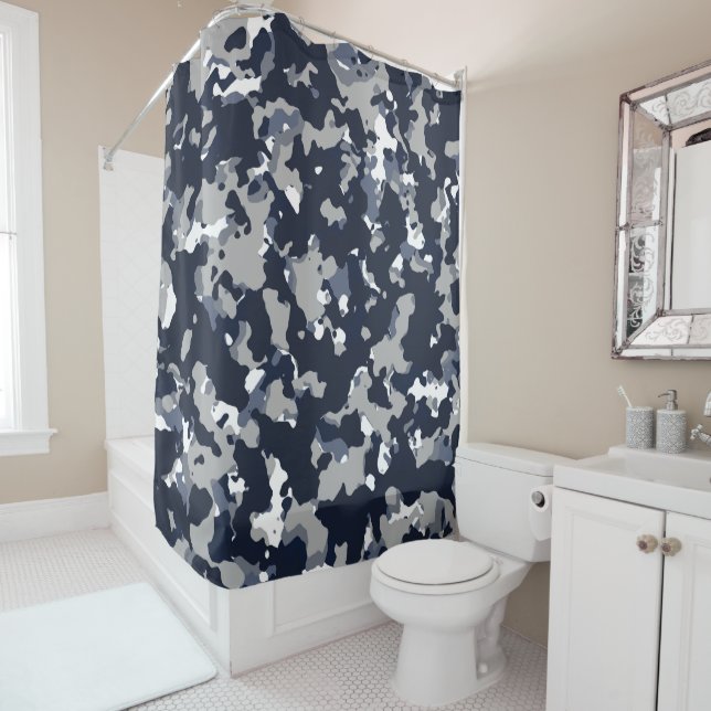 Rideaux De Douche Motif de camouflage bleu gris blanc Camo (En situation)