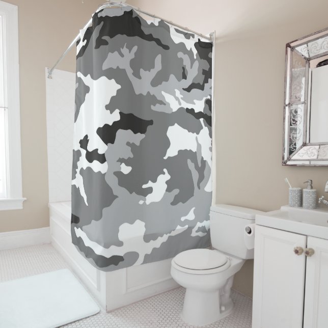 Rideaux De Douche Motif de camouflage gris (En situation)