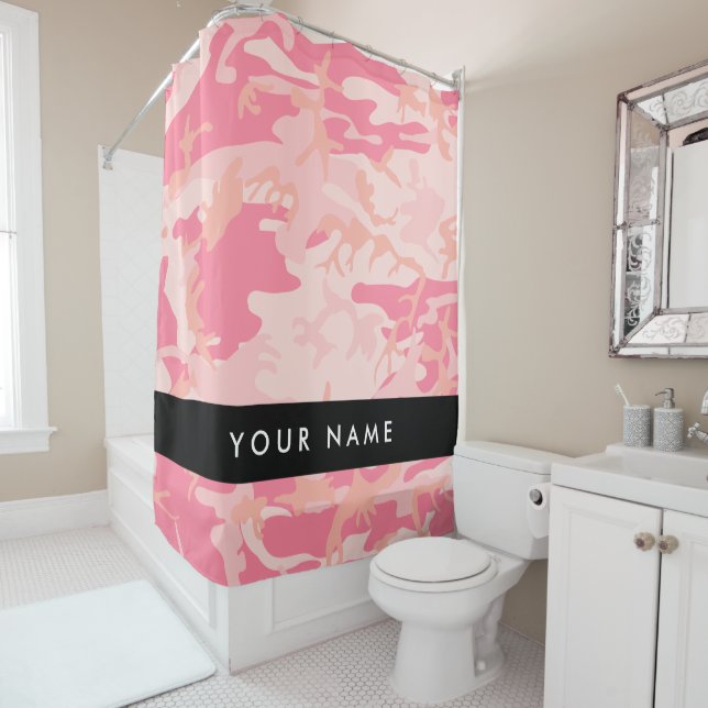 Rideaux De Douche Motif de camouflage rose, Votre nom, Personnaliser (En situation)