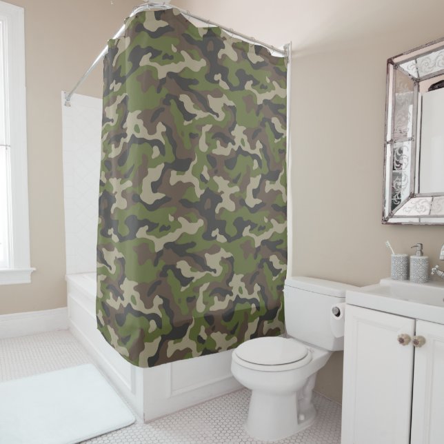 Rideaux De Douche Motif de camouflage vert (En situation)