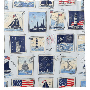 Rideaux De Douche Motif de carreau en papier découpé patriotique en