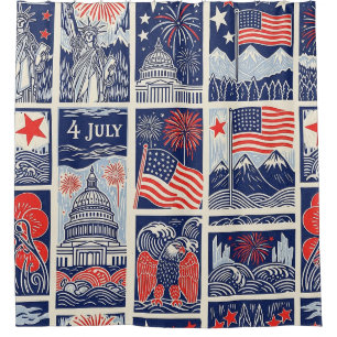 Rideaux De Douche Motif de carreau en papier découpé patriotique en