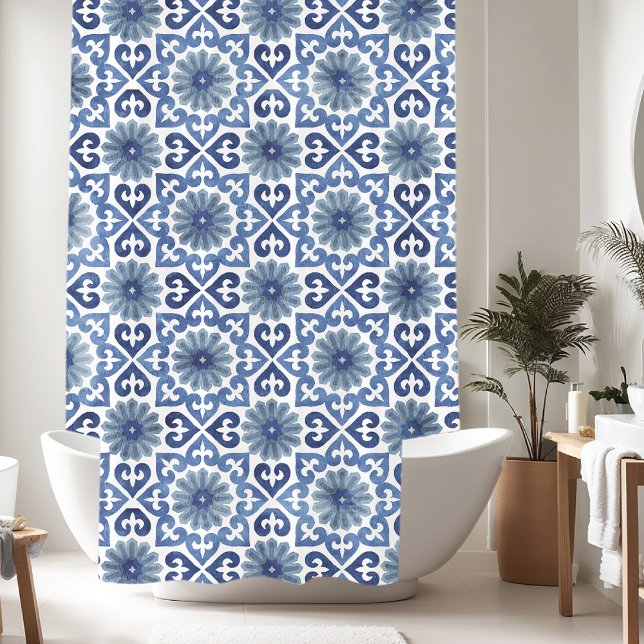 Rideaux De Douche Motif de carrelage bleu Floral (Créateur téléchargé)