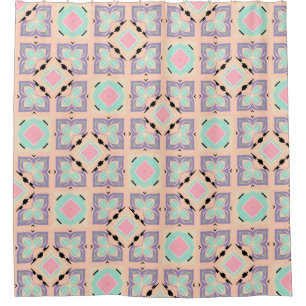 Rideaux De Douche Motif de carrelage géométrique pastel   Rose Menth