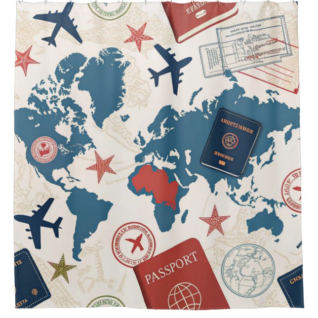 Rideaux De Douche Motif de carte du monde de voyage (Devant)