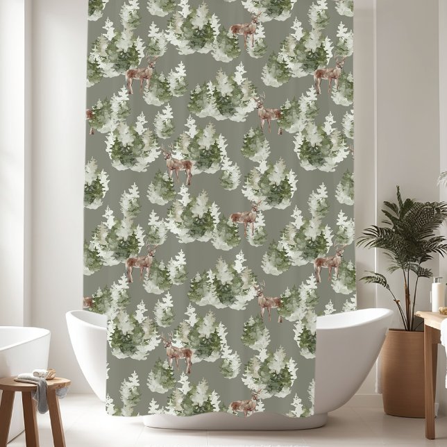 Rideaux De Douche Motif de cerfs de pins rustiques (Créateur téléchargé)