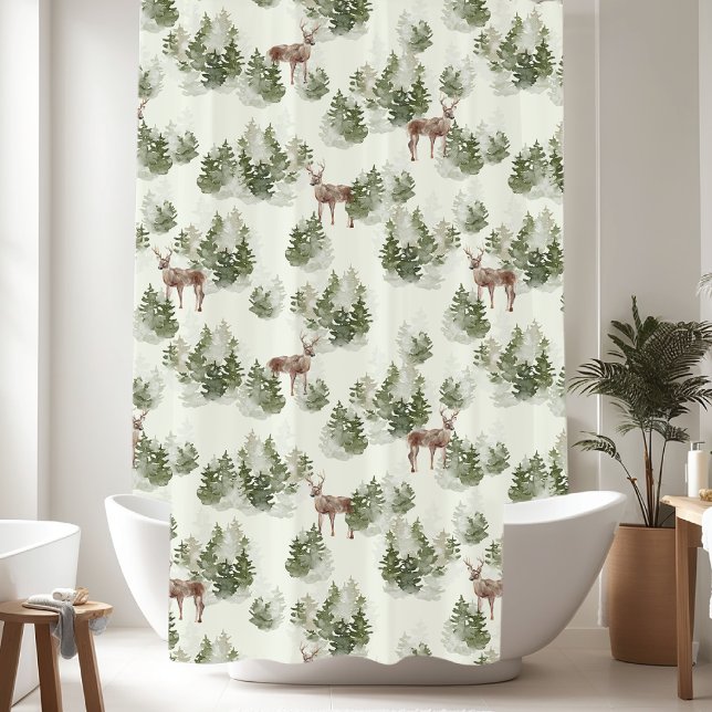 Rideaux De Douche Motif de cerfs de pins rustiques (Créateur téléchargé)