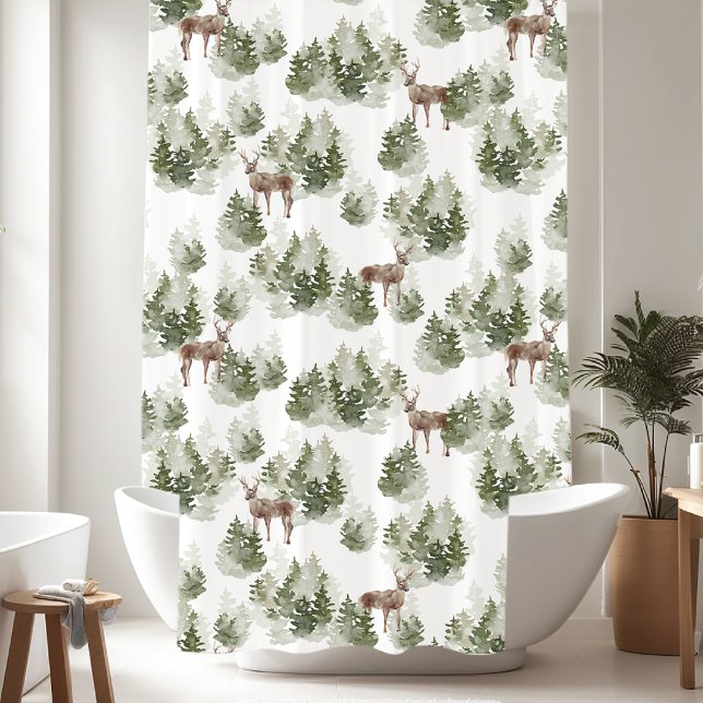 Rideaux De Douche Motif de cerfs de pins rustiques (Créateur téléchargé)