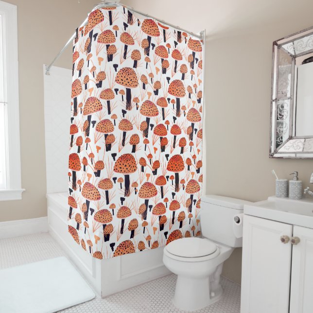 Rideaux De Douche Motif de champignons orange automne (En situation)