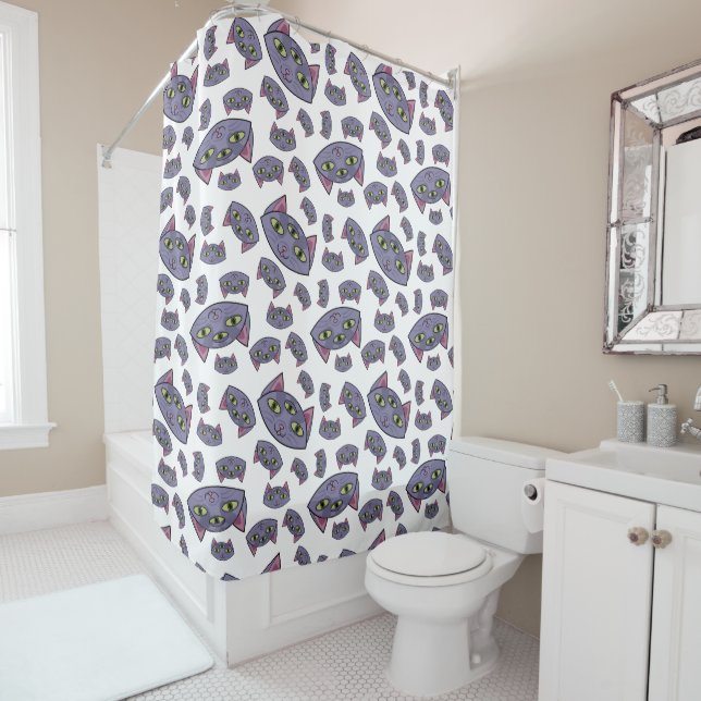 Rideaux De Douche Motif de chat Alien (En situation)
