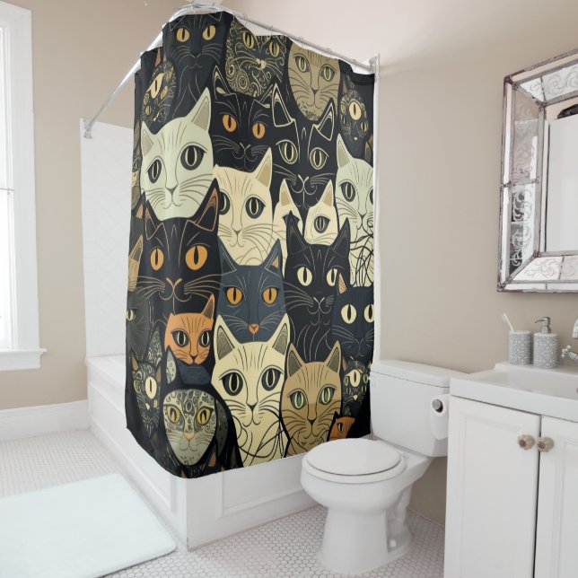 Rideaux De Douche Motif de chat Artsy (En situation)