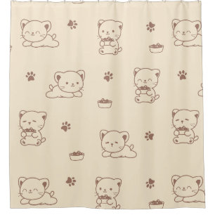 Rideaux De Douche Motif de chat beige mignon (1)