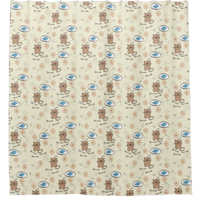 Rideaux De Douche motif de chat et de poissons (Devant)