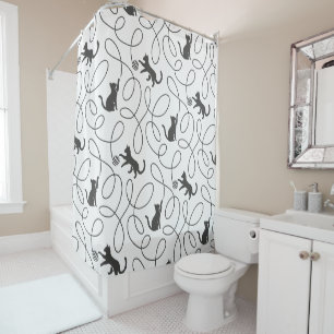 Rideaux De Douche Motif de chat noir joueur et boule de fil