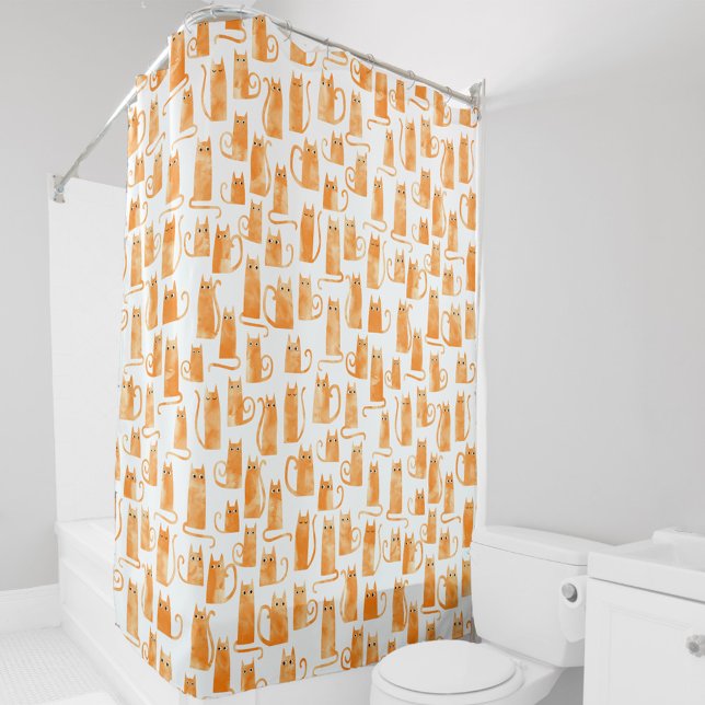 Rideaux De Douche Motif de chat orange (Fun Orange Ginger Cat pattern watercolor art shower curtain)