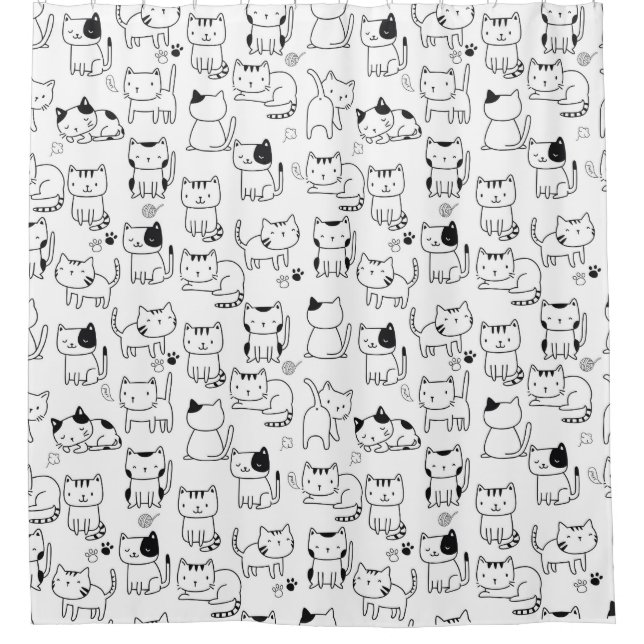 Rideaux De Douche Motif de chats gribouillés mignons (Devant)
