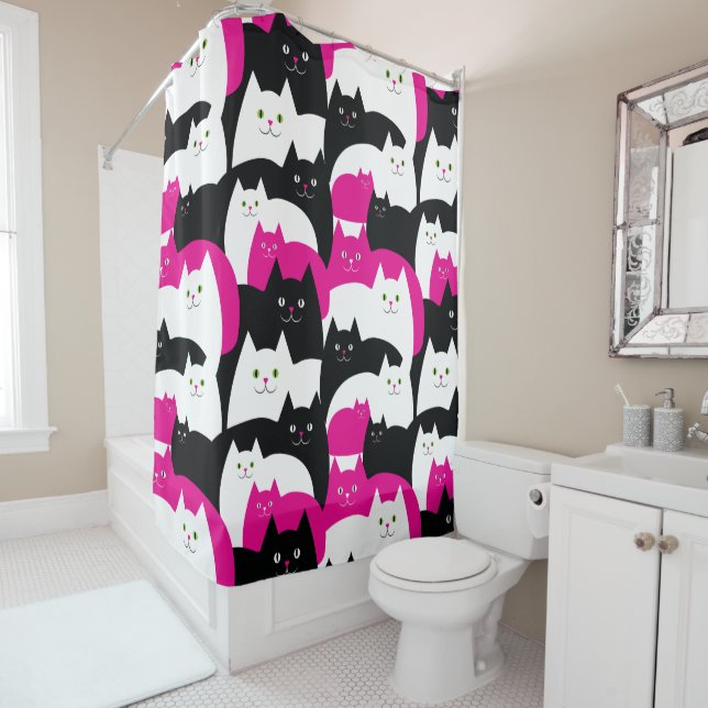 Rideaux De Douche Motif de chats Kitty Moderne (En situation)