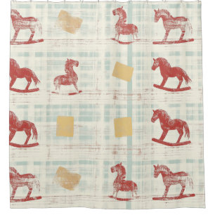 Rideaux De Douche Motif de cheval à bascule en détresse vintage (3)