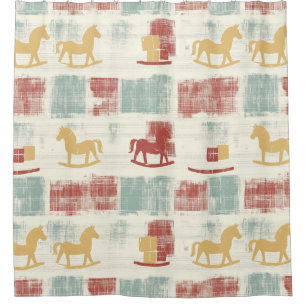 Rideaux De Douche Motif de cheval à bascule en détresse vintage (4)