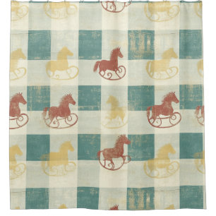 Rideaux De Douche Motif de cheval à bascule en détresse vintage (5)