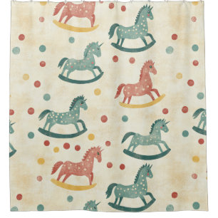 Rideaux De Douche Motif de cheval à bascule en détresse vintage (6)