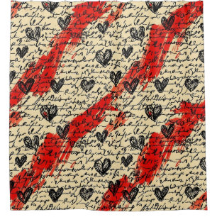 Rideaux De Douche Motif de cœur moderne avec fond de script (10)