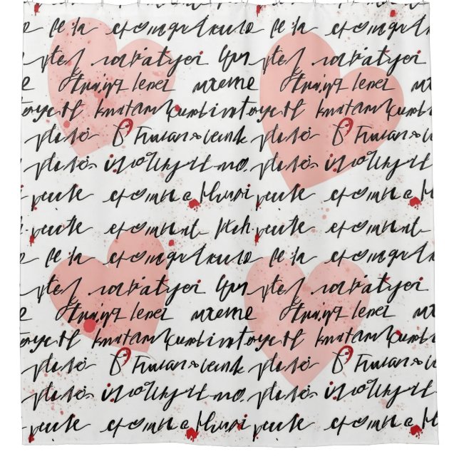 Rideaux De Douche Motif de cœur moderne avec fond de script (19) (Devant)