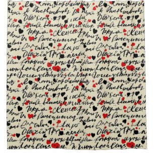 Rideaux De Douche Motif de cœur moderne avec fond de script (6)