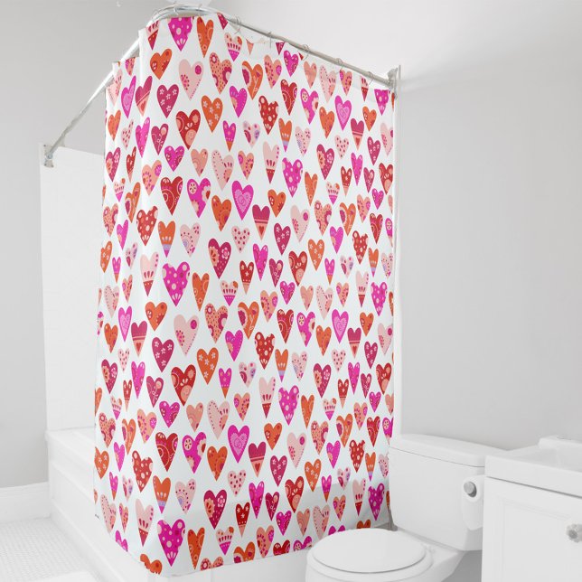 Rideaux De Douche Motif de coeur Rouge rose moderne (Japandi pink and yellow floral heart pattern shower curtain)